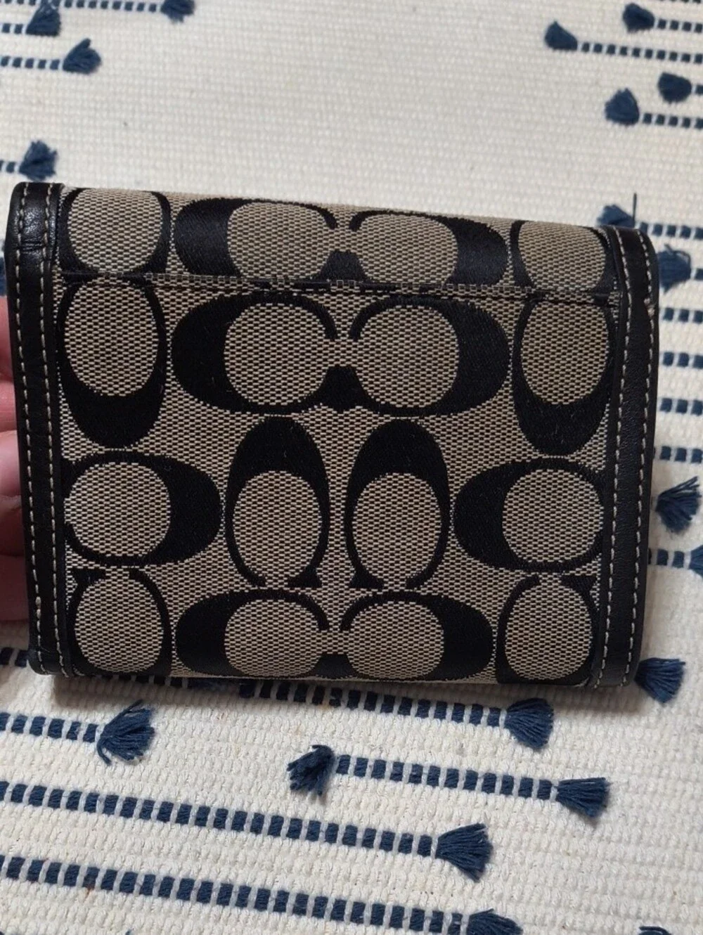 Vintage Coach Signature Jacquard Small Compact Trifold Wallet